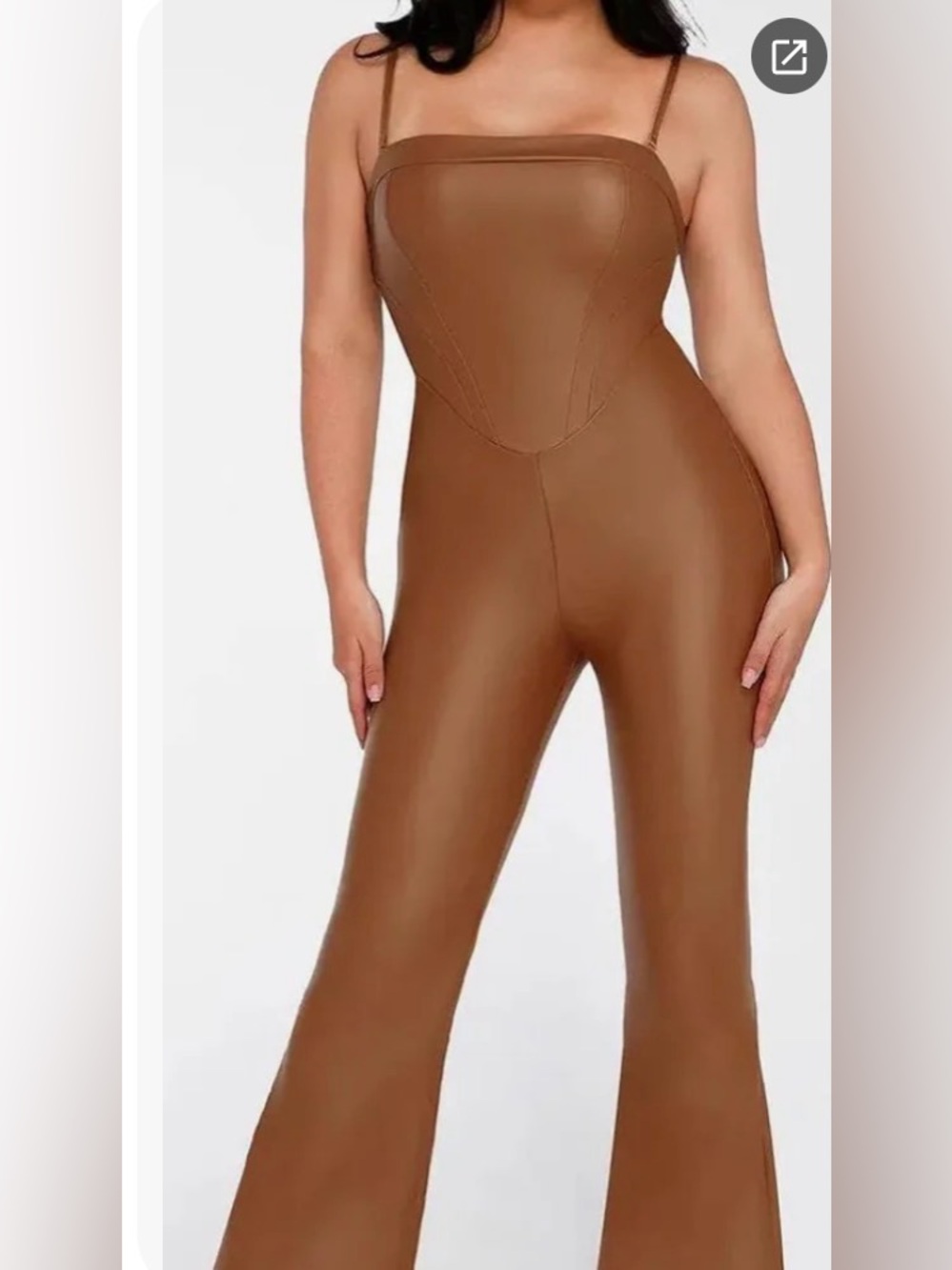 Popilush sz XS Faux Leather Brown Jumpsuit with Strappy Neckline nwt - Picture 3 of 15
